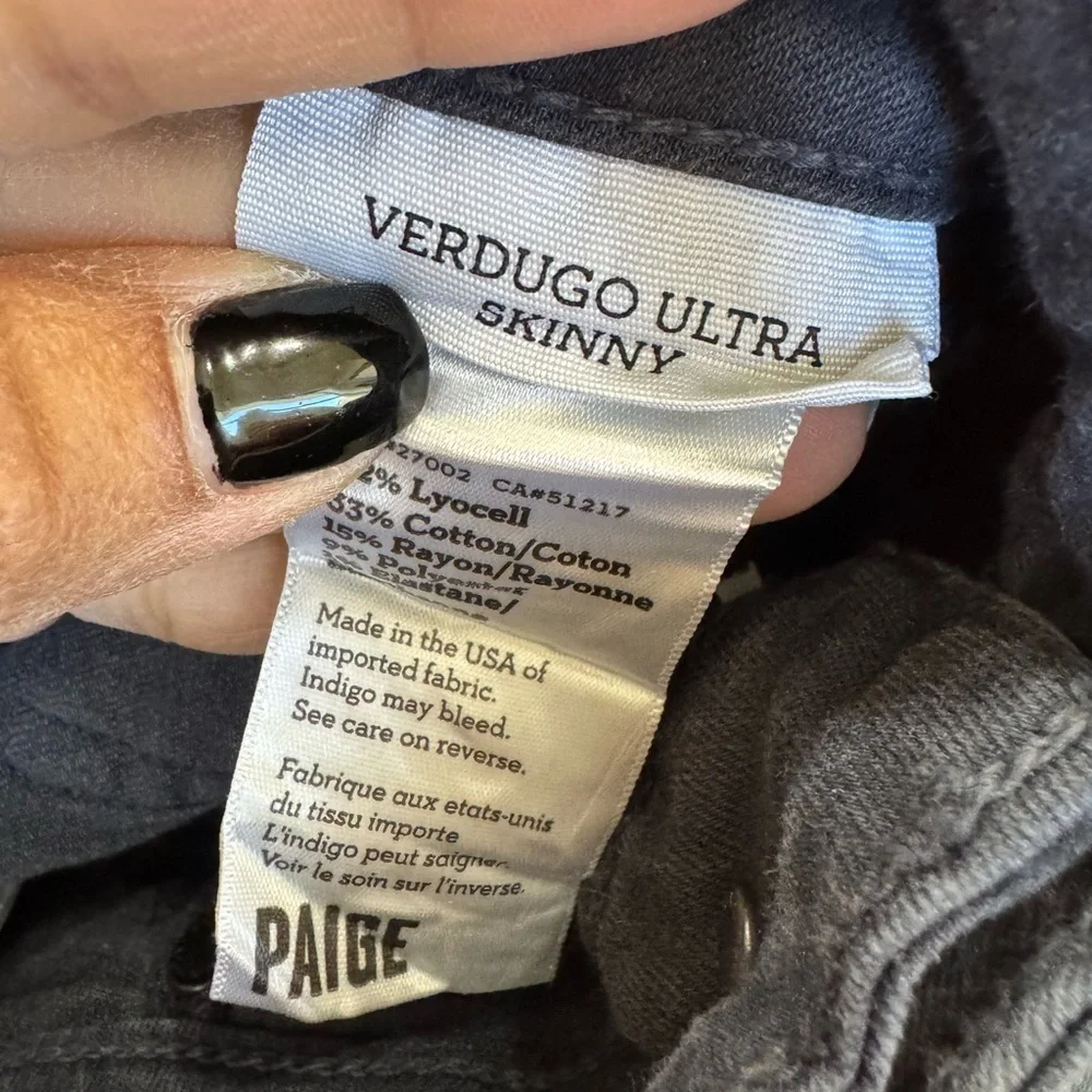 Paige Verdugo Ultra Skinny Jeans Coated Black Denim Size 26 - Picture 9 of 9